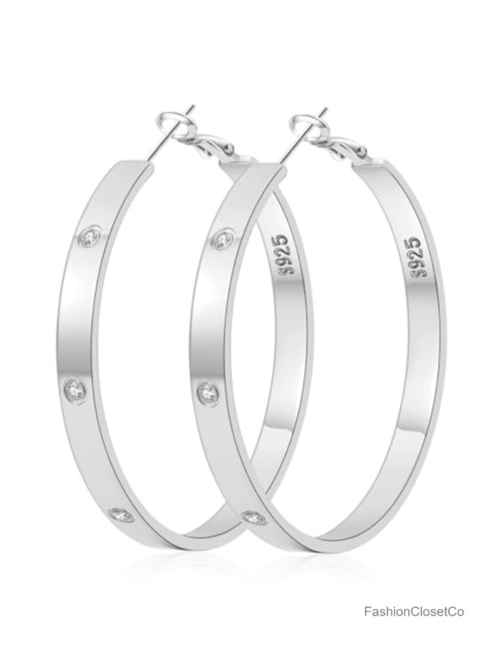 925 Sterling Silver Post Hoop Earrings Hypoallergenic Lightweight Cubic Zirconia